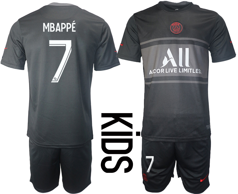 Youth 2021-2022 Club Paris St German Second away black #7 Soccer Jersey->youth soccer jersey->Youth Jersey